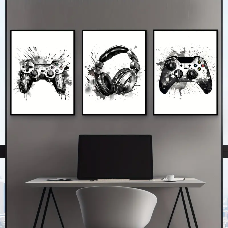 Gaming Accessories Wall - Conjunto de 3 Quadros em Tela