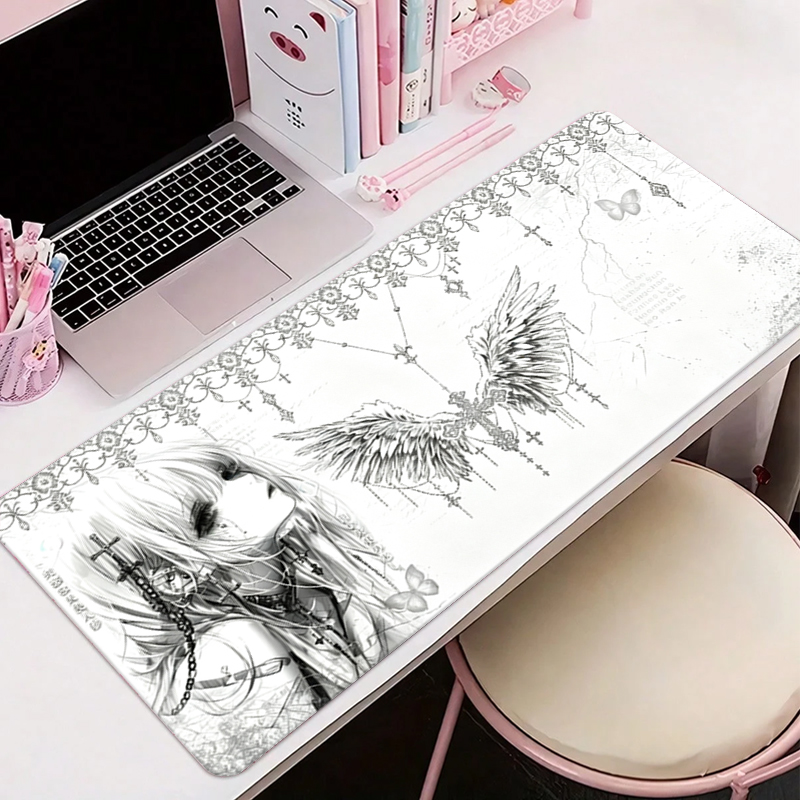 Gaming Accessories For Desk - Mousepad de Couro Preto e Branco